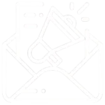 White outline icon of an open envelope with a megaphone representing email marketing – best freelance digital marketing expert in Malappuram